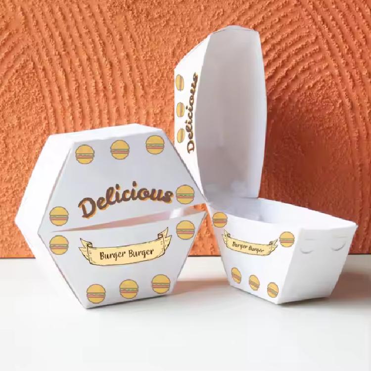 กล่องกระดาษบรรจุอาหารสำหรับHamberger ขนาด 13*13*6.5 cm. สี,พิมพ์ลายและโลโก้กำหนดเองได้