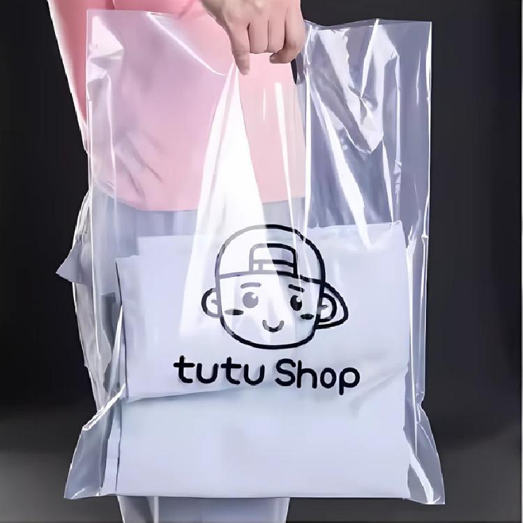 ถุงพลาสติกPE ใส มีหูหิ้ว มีให้เลือก 3 ขนาด พิมพ์โลโก้กำหนดเอง 