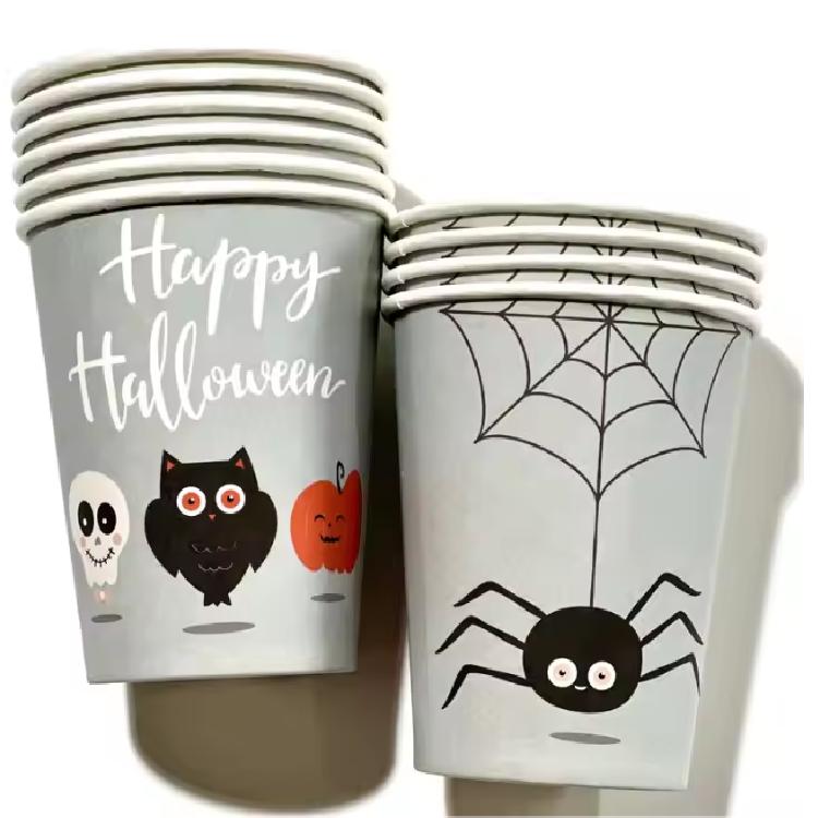 แก้วกระดาษแบบใช้แล้วทิ้งสำหรับเครื่องดื่มร้อนและเย็น ลาย happy halloween ขนาด 9 oz