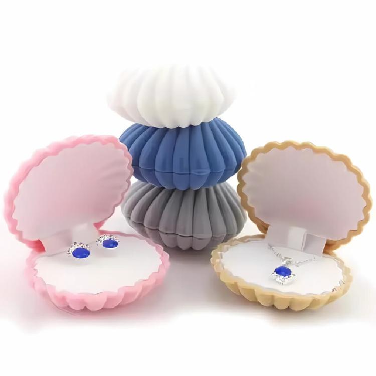 กล่องเครื่องประดับกำมะหยี่สำหรับใส่แหวนทรงเปลือกหอย  