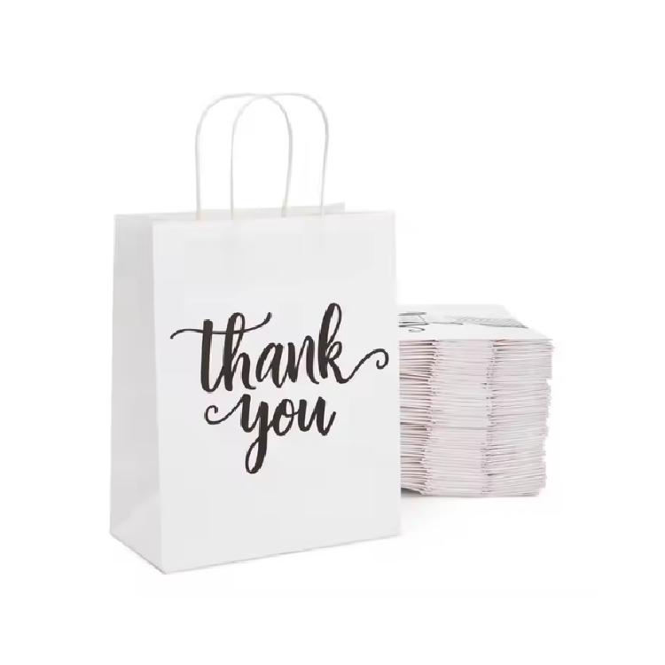 ถุงกระดาษคราฟท์ สีขาว ลายThank you ขนาด 25*12*33 cm 