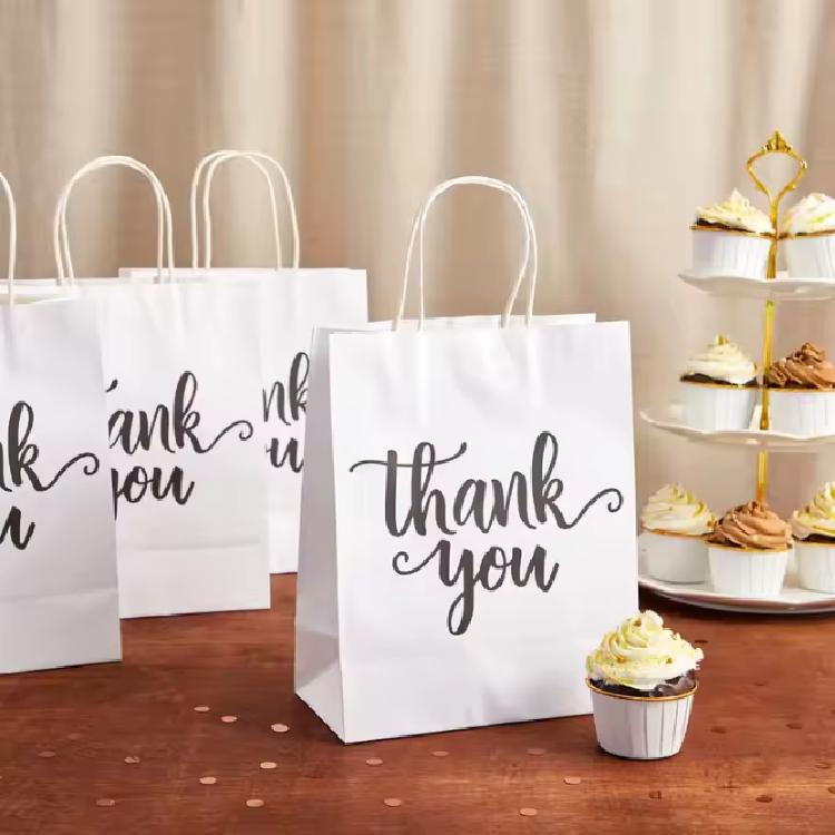 ถุงกระดาษคราฟท์ สีขาว ลายThank you ขนาด 25*12*33 cm