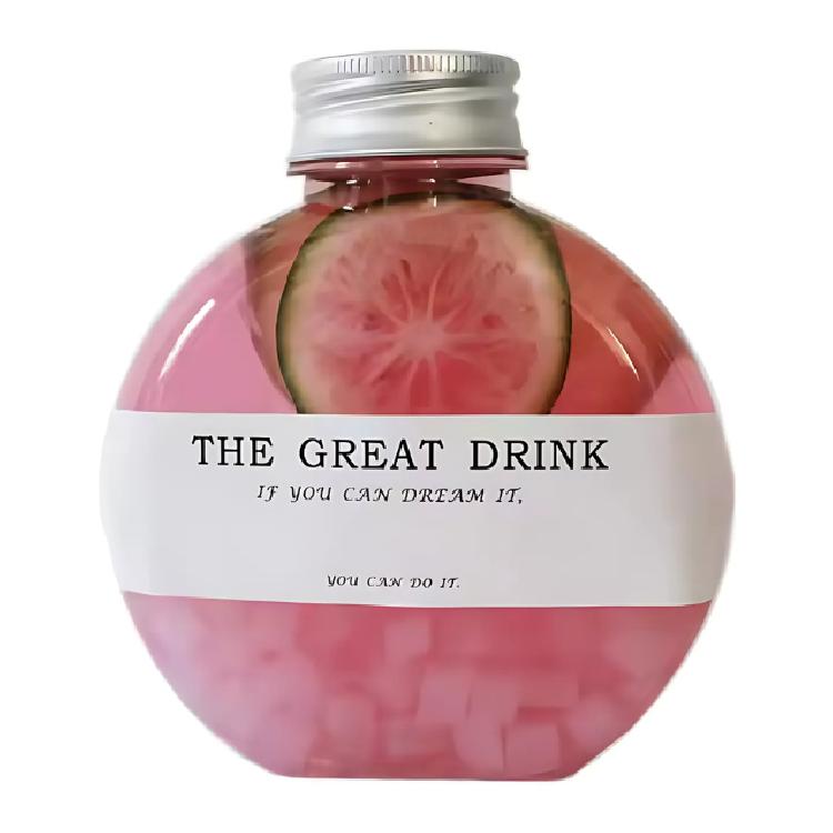 ขวดพลาสติกทรงกลมแบนฝาอลูมิเนียมแบบมีข้อความ ขนาด 300 ml.