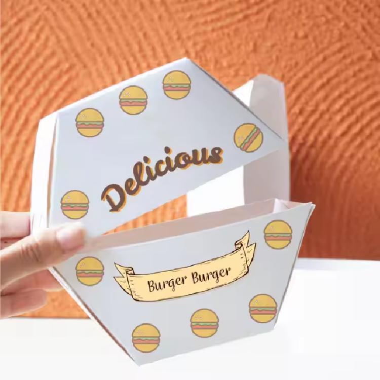 กล่องกระดาษบรรจุอาหารสำหรับHamberger ขนาด 13*13*6.5 cm. สี,พิมพ์ลายและโลโก้กำหนดเองได้
