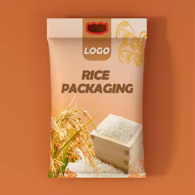 ถุงบรรจุข้าวอลูมิเนียมฟอยล์ ซีลข้างพร้อมหูหิ้ว ขนาด 1kg/2kg/5kg/10kg พิมโลโก้กำหนดเอง 