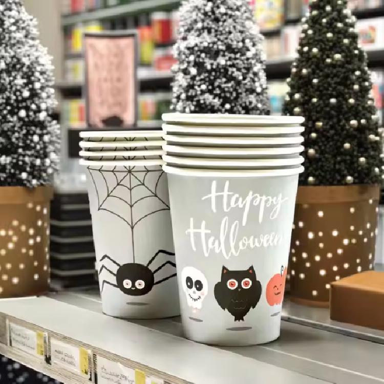 แก้วกระดาษแบบใช้แล้วทิ้งสำหรับเครื่องดื่มร้อนและเย็น ลาย happy halloween ขนาด 9 oz