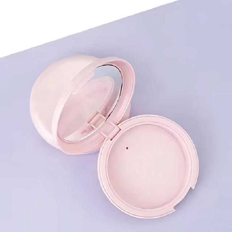 ตลับแป้งฝุ่นแต่งหน้าทรงกลมพร้อมกระจก สีชมพู ขนาด73*18.5mm.
