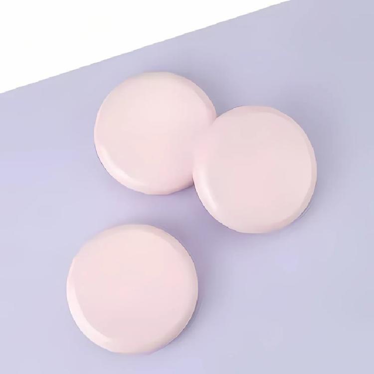 ตลับแป้งฝุ่นแต่งหน้าทรงกลมพร้อมกระจก สีชมพู ขนาด73*18.5mm.
