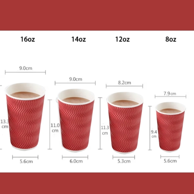 แก้วกาแฟร้อน แก้วกระดาษ แก้วกาแฟสีแดง ลายเส้น 8oz/12oz/14oz/16oz