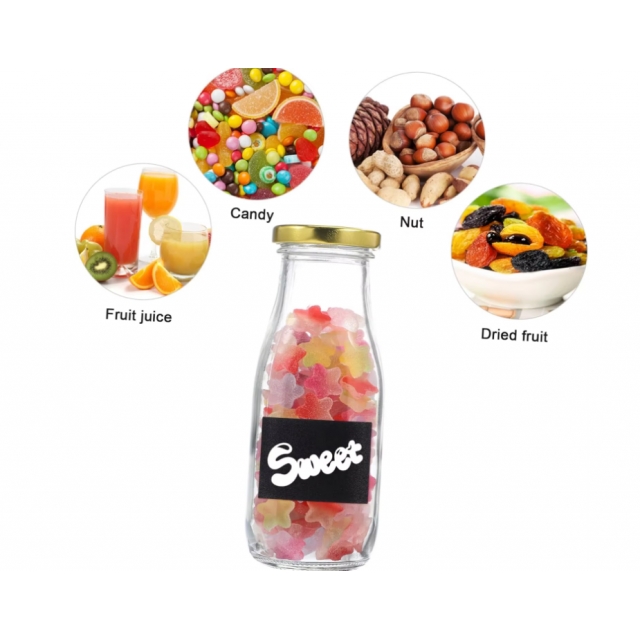 ขวดแก้ว ฝาเกลียวล็อคสีทอง ขวดสำหรับใส่นม น้ำผลไม้ น้ำเปล่า ขนาด 250/500 ml