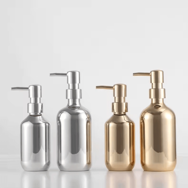 ขวดเครื่องสำอาง ขวดผลิตภัณฑ์ ขวดแชมพู ขวดโลชั่น หัวปั๊ม สีชุบ 300ml/500ml