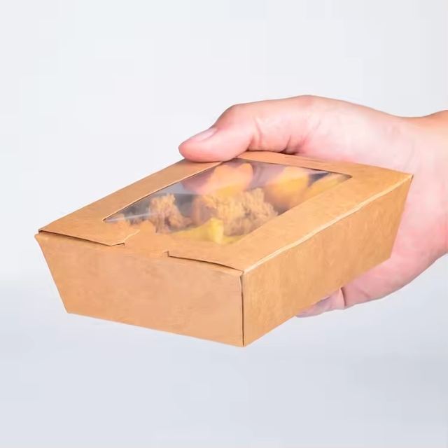 กล่องกระดาษคราฟท์ กล่องอาหารมีหน้าต่าง กล่องเบอร์เกอร์ XXS/XS/S/M/L