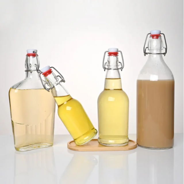 ขวดแก้วสีใส พร้อมฝาสวิงแคป ขวดแก้วมีจุกล็อก ขนาด 500/750/1000 ml 