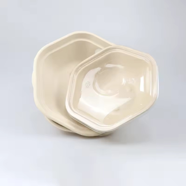 ชามกระดาษทรงหกเหลี่ยม ชามอาหาร สีครีม 1000ml/1300ml/1600ml