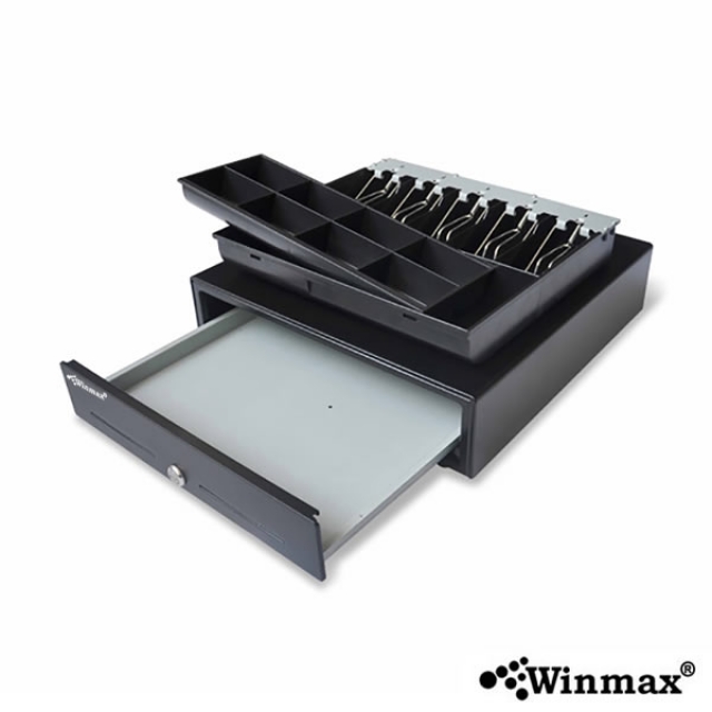 ลิ้นชักเก็บเงิน Cash Drawer 5 ช่องธนบัตร 8 ช่องเหรียญ สีดำ Winmax-DW-508D