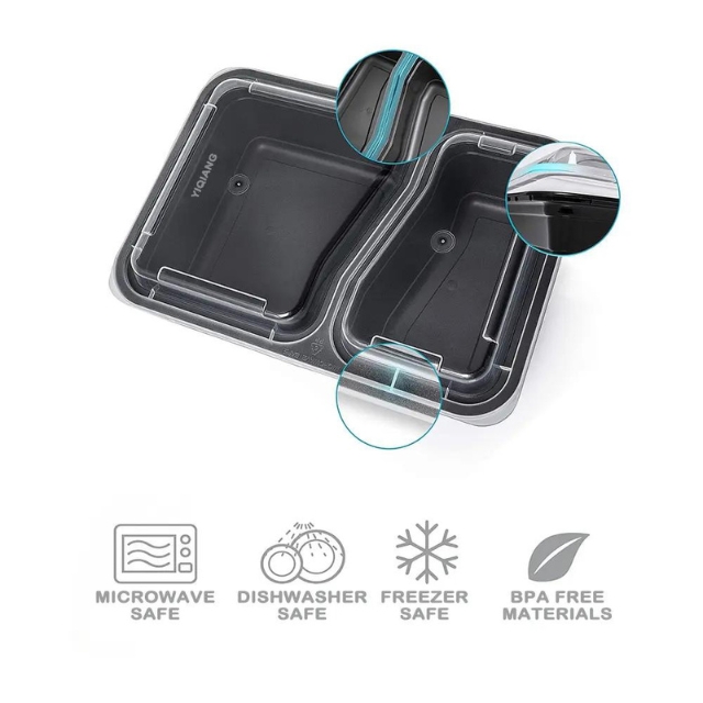 กล่องอาหารพลาสติก สี่เหลี่ยมผืนผ้า สีดำ