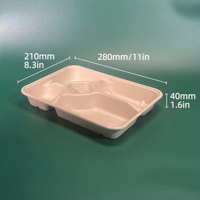 ถาดอาหารกระดาษ ถาดอาหารสี่เหลี่ยมผืนผ้า 5 ช่อง ย่อยสลายได้ สีครีม 11นิ้ว