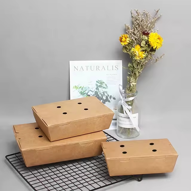 กล่องกระดาษคราฟท์ กล่องอาหาร กล่องบะหมี่ กล่องเบเกอรี่ มีรูระบาย XS/M/S