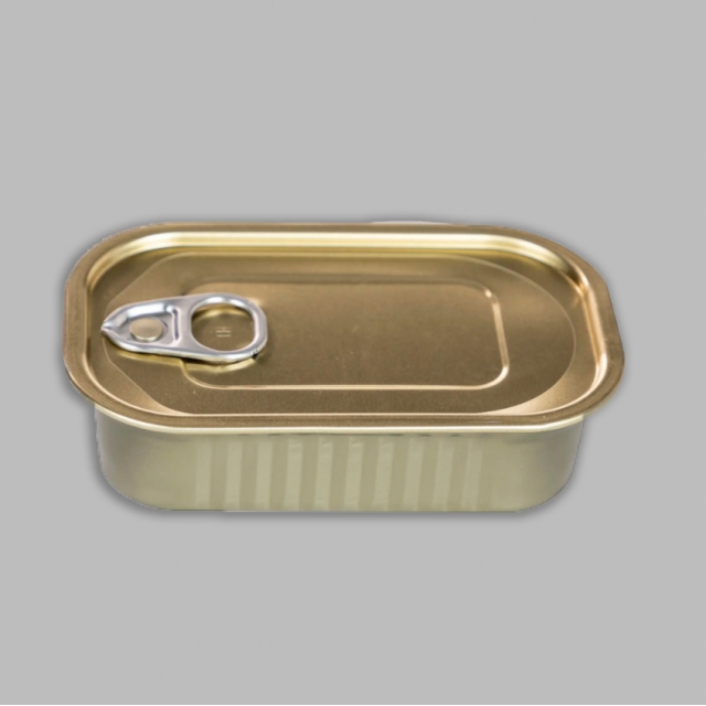 กระป๋องโลหะ สี่เหลี่ยมทรงยาว กระป๋องเปล่าสำหรับบรรจุอาหาร  ขนาด 125 กรัม สีทอง