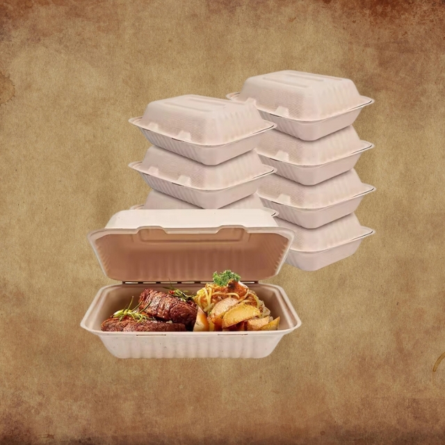 กล่องอาหารกระดาษแบบฝาพับ สีน้ำตาลอ่อน 15x15x8cm