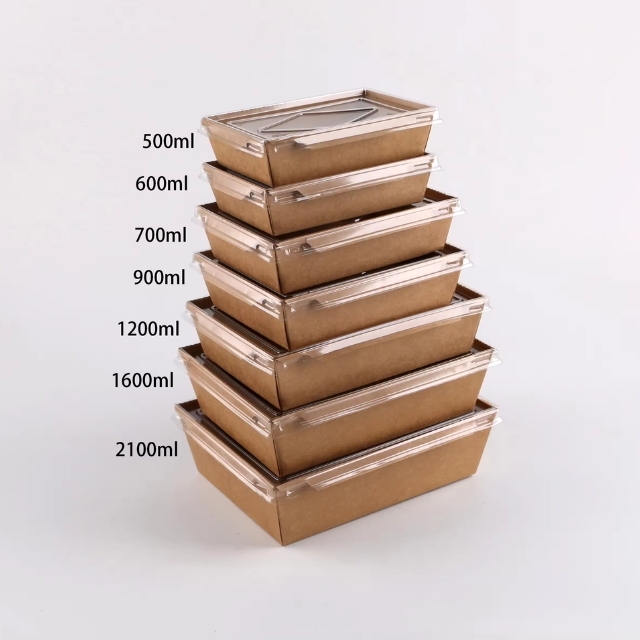 กล่องกระดาษคราฟท์ กล่องอาหาร กล่องสลัด และ ฝาพลาสติก 500ml/600ml/700ml/900ml/1200ml/1600ml