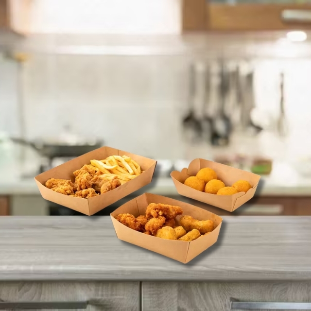 ถาดกระดาษคราฟท์ ถาดของทอด ถาดไก่ทอด กล่องอาหาร