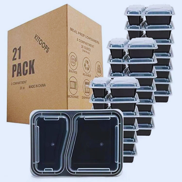 กล่องอาหารพลาสติก สี่เหลี่ยมผืนผ้า สีดำ