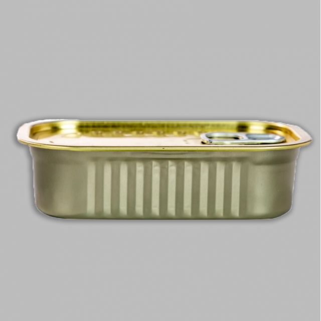 กระป๋องโลหะ สี่เหลี่ยมทรงยาว กระป๋องเปล่าสำหรับบรรจุอาหาร  ขนาด 125 กรัม สีทอง