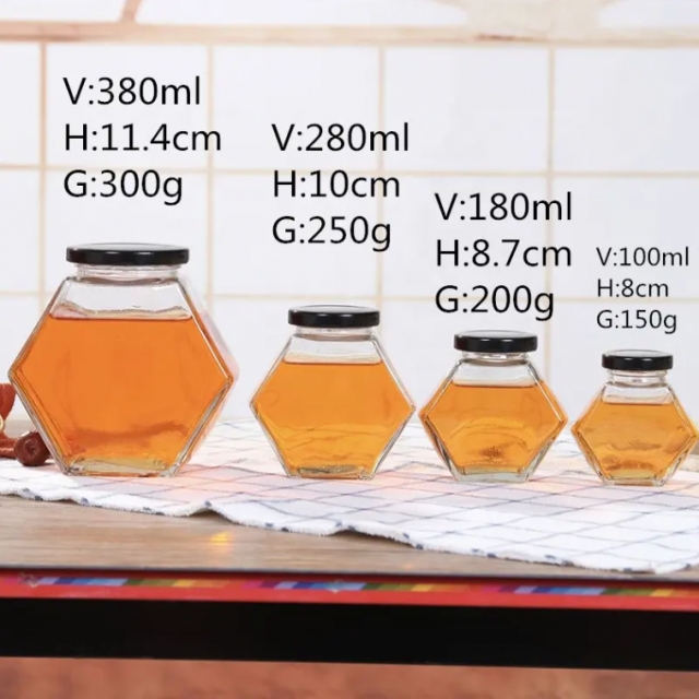 โหลแก้วใสทรงหกเหลี่ยมรูปดาวสำหรับใส่อาหารแห้ง ขนาด 100/180/280/380 ml