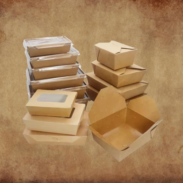 กล่องกระดาษคราฟท์ กล่องใส่อาหารกลางวัน ที่มีหน้าต่าง PP PET 25oz/26oz/46oz/51oz/69oz/98oz