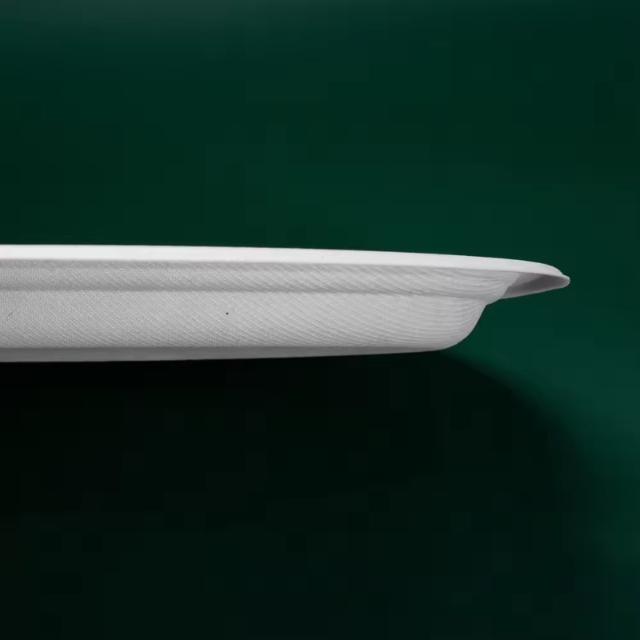 จานอาหารกระดาษ จานอาหารวงรี จานอาหารชานอ้อย ย่อยสลายได้ สีขาว 12.5นิ้ว