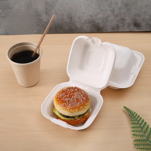 กล่องอาหารกระดาษแบบฝาพับ สีขาว 15x15x8cm