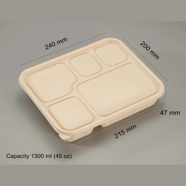 กล่องข้าวกระดาษ กล่องอาหารแป้งข้าวโพด กล่องข้าวย่อยสลายง่าย สีครีม 35oz./38oz./45oz.
