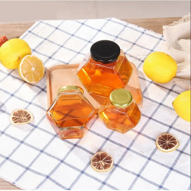 โหลแก้วใสทรงหกเหลี่ยมรูปดาวสำหรับใส่อาหารแห้ง ขนาด 100/180/280/380 ml