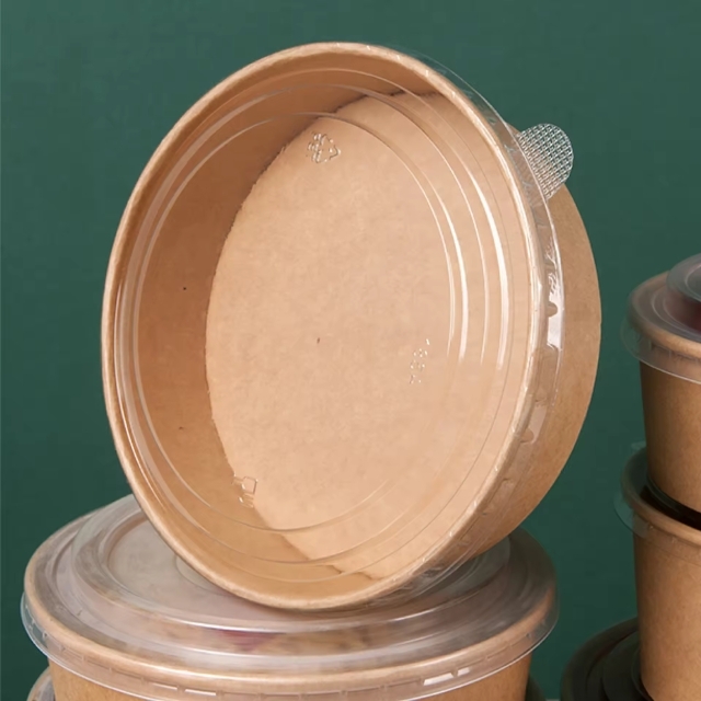 ถ้วยกระดาษคราฟท์ ทรงกลม ถ้วยใส่อาหาร ถ้วยข้าว และ ฝาปิด 500ml/750ml/900ml/1000ml/1100ml/1300ml