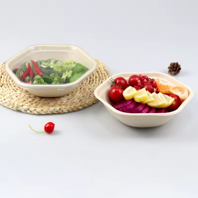 ชามกระดาษทรงหกเหลี่ยม ชามอาหาร สีครีม 1000ml/1300ml/1600ml