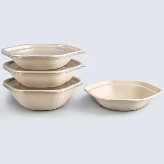 ชามกระดาษทรงหกเหลี่ยม ชามอาหาร สีครีม 1000ml/1300ml/1600ml