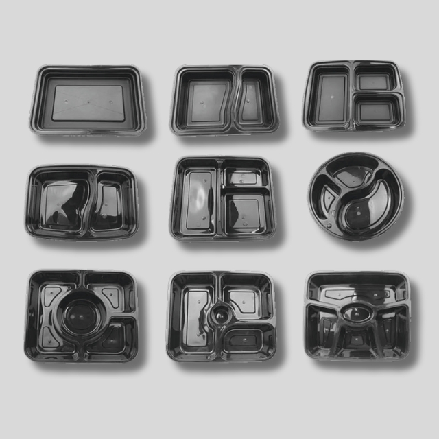 กล่องอาหารพลาสติก สี่เหลี่ยมผืนผ้า สีดำ