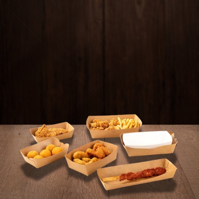 ถาดกระดาษคราฟท์ ถาดของทอด ถาดไก่ทอด กล่องอาหาร