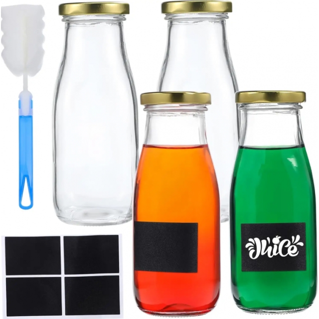ขวดแก้ว ฝาเกลียวล็อคสีทอง ขวดสำหรับใส่นม น้ำผลไม้ น้ำเปล่า ขนาด 250/500 ml