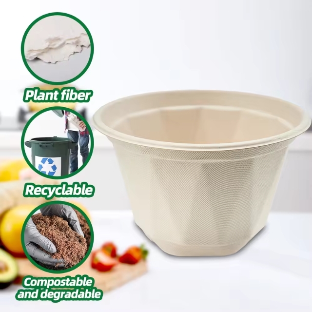 ถ้วยสลัด ชามสลัด ถ้วยอาหารทรงเพชร ถ้วยชานอ้อย ย่อยสลาย สีครีม 40oz