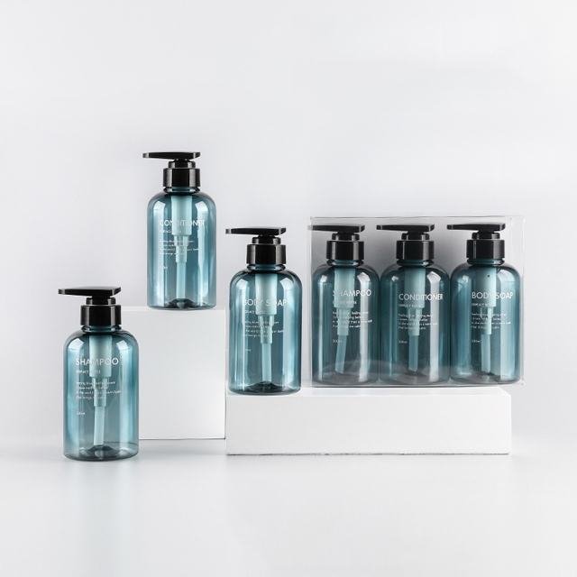 ขวดปั้มพลาสติก สีน้ำเงิน 400 มล.