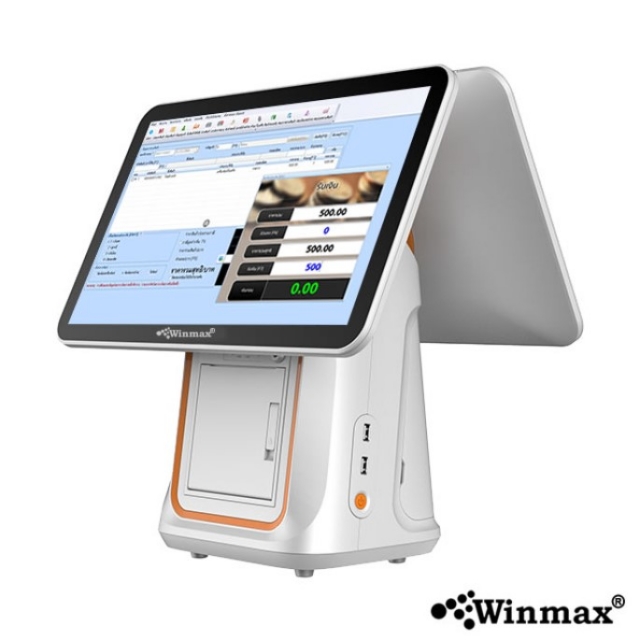 คอมพิวเตอร์ขายหน้าร้านทัชสกรีน 2 จอ 15.6 นิ้ว พร้อมเครื่องพิมพ์ใบเสร็จ 80 มม.