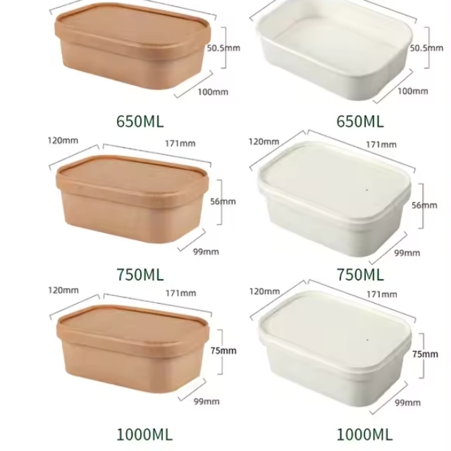 กล่องกระดาษคราฟท์ กล่องใส่อาหาร กล่องข้าว และ ฝาปิด 650ml/750ml/1000ml