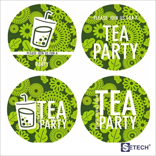 ฟิล์มซิลฝาแก้ว ธีมปาร์ตี้น้ำชา คละลาย 4 แบบ สำหรับแก้วขนาด 90 mm , 95 mm SETECH รุ่น FG-03