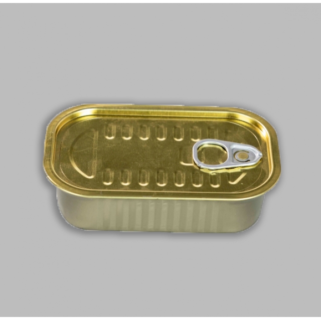 กระป๋องโลหะ สี่เหลี่ยมทรงยาว กระป๋องเปล่าสำหรับบรรจุอาหาร  ขนาด 125 กรัม สีทอง