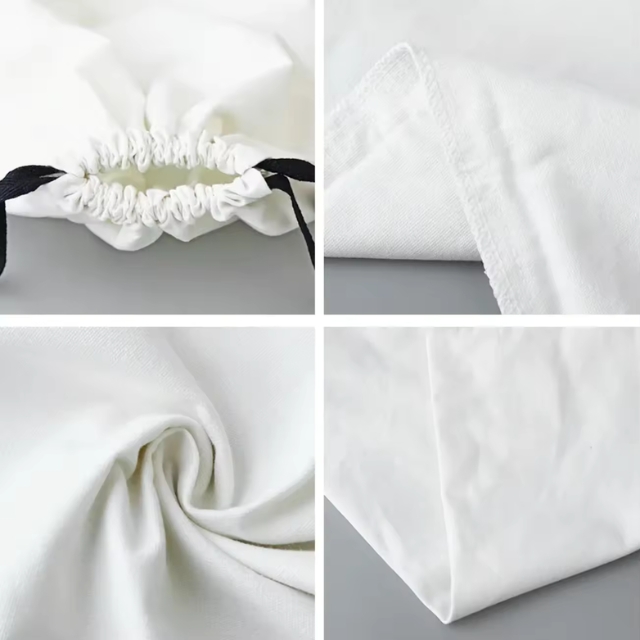 ถุงหูรูดผ้าสีขาว ผ้า cotton กระเป๋าผ้าหูรูด กันฝุ่น ขนาด 15*20/20*25/30*35/35*40 cm 