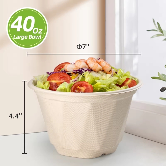 ถ้วยสลัด ชามสลัด ถ้วยอาหารทรงเพชร ถ้วยชานอ้อย ย่อยสลาย สีครีม 40oz