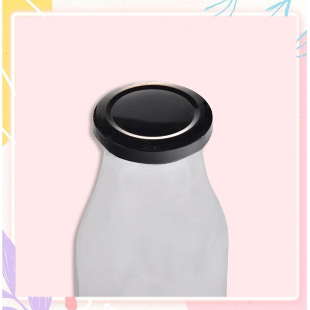 ขวดแก้ว ฝาเกลียวล็อคสีดำ ขวดสำหรับใส่นม น้ำผลไม้ น้ำเปล่า ชานม หนา 3 mm 200/300/500 ml