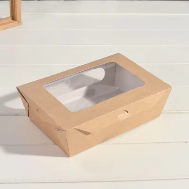 กล่องกระดาษคราฟท์ กล่องใส่อาหารกลางวัน ที่มีหน้าต่าง PP PET 25oz/26oz/46oz/51oz/69oz/98oz